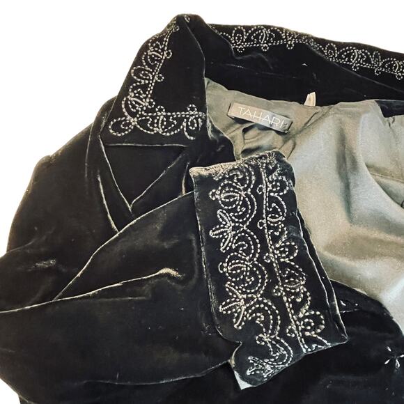 Tahari Black Velvet Embroidered Trim Cropped Ruffle Hem Evening Dressy Jacket 6 - Picture 8 of 14